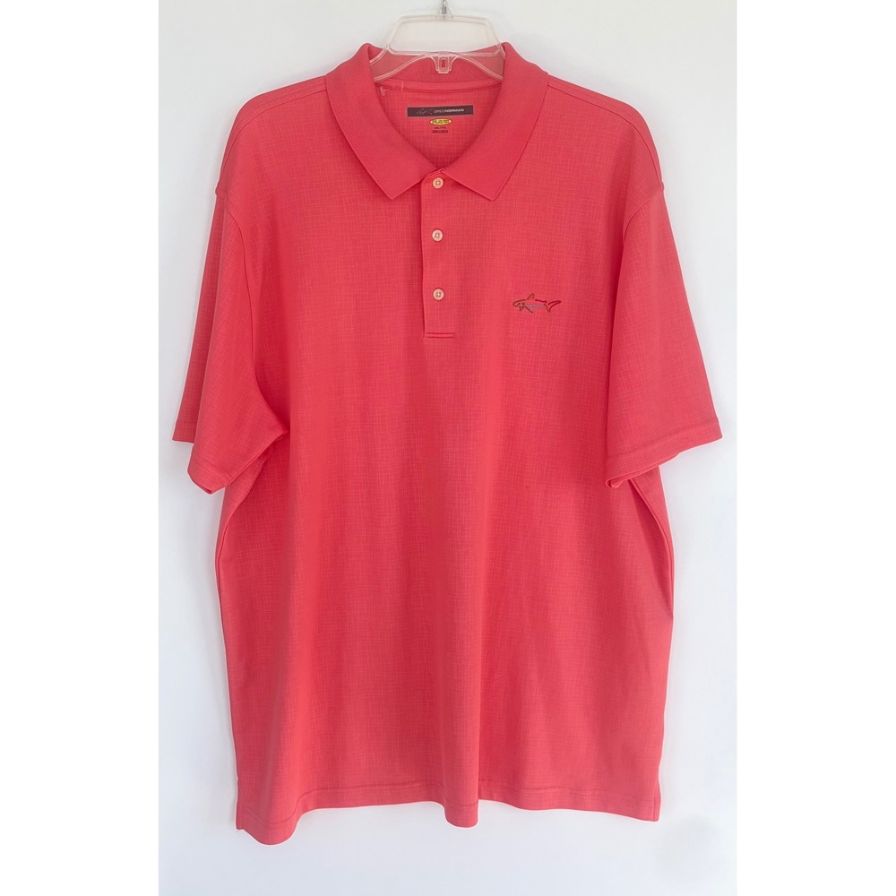 Greg Norman Play Dry Mens XXL Coral Pink Textured Golf Polo Shirt Shark Logo‎